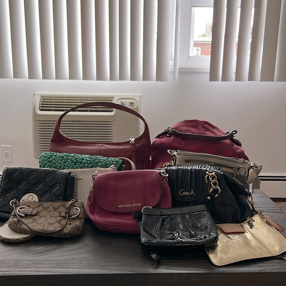 11 Handbags & Clutches. Only selling all together. Brands: Coach, Kate Spade